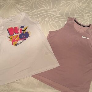 Nike White Graphic and Pink Tank Tops